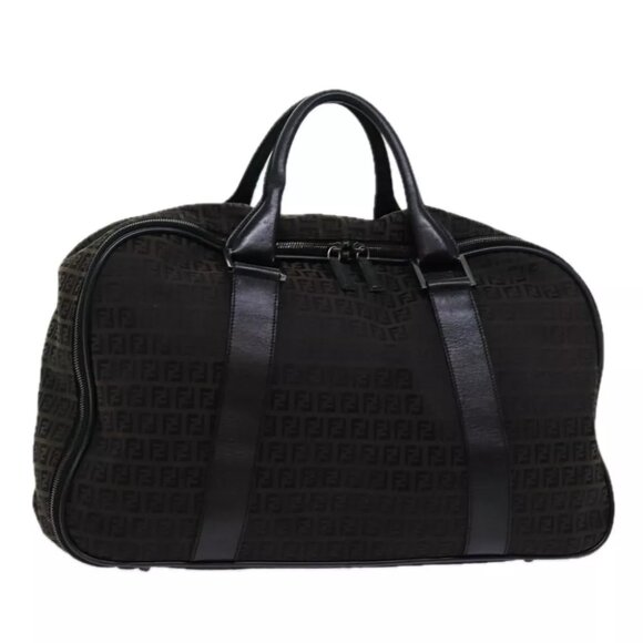 FENDI Zucchino Canvas Boston Bag Black Auth - Picture 1 of 8